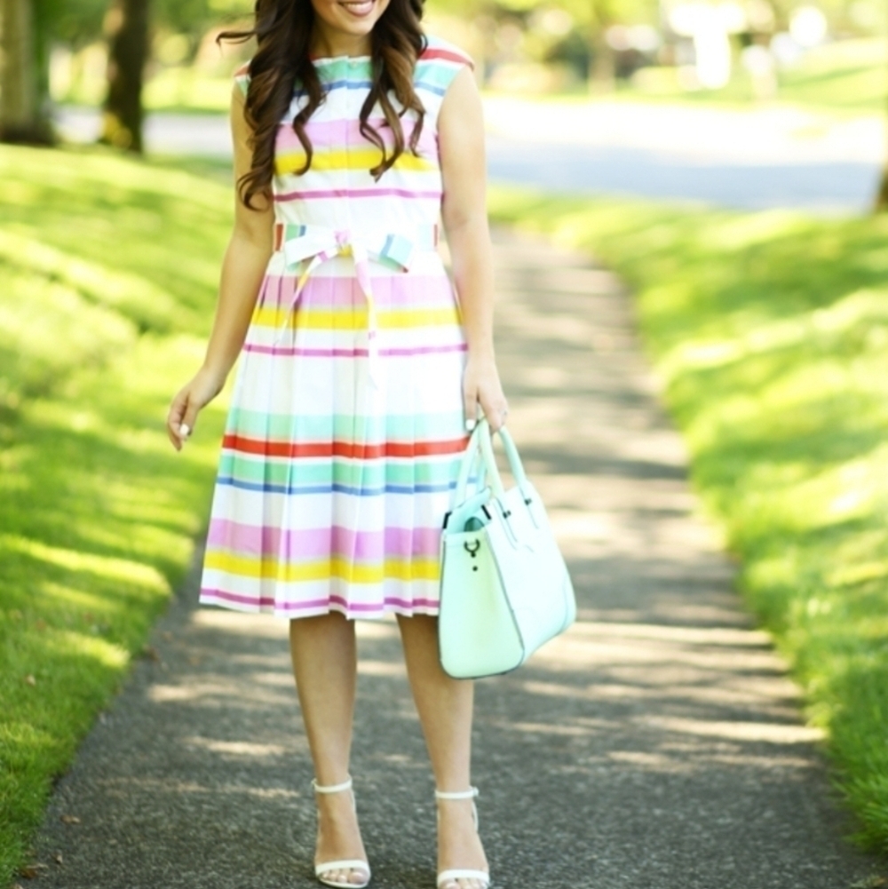 Kate Spade Multicolor Stripe Belted Shirt Dress 4 Pockets Cotton